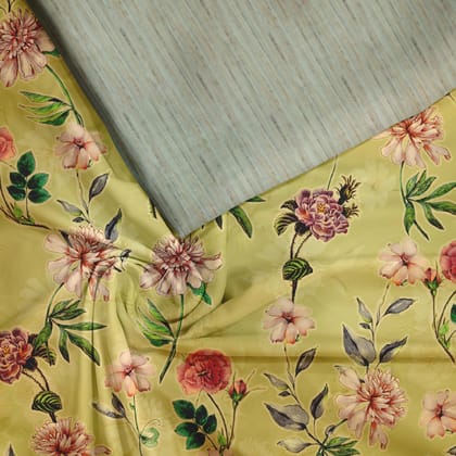 Floral abundance Tussar Silk Fabric Unstitched Suit Set