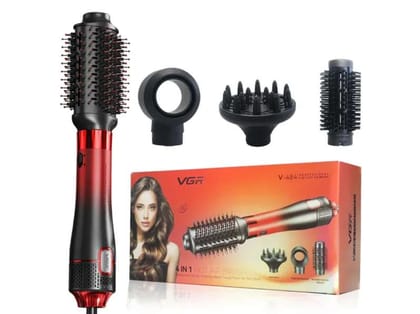 VGR V-484 Professional 4 IN 1 Hot Air Brush Hair Straightener Brush (Red)