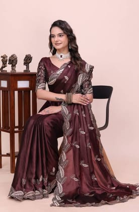 GENERIC Women's Georgette Embroidered Saree With Unstitched Blouse 5.5Mtr (Wine)-PID67441 GENERIC Women's Georgette Embroidered Saree With Unstitched Blouse 5.5Mtr (Wine)-PID67441
