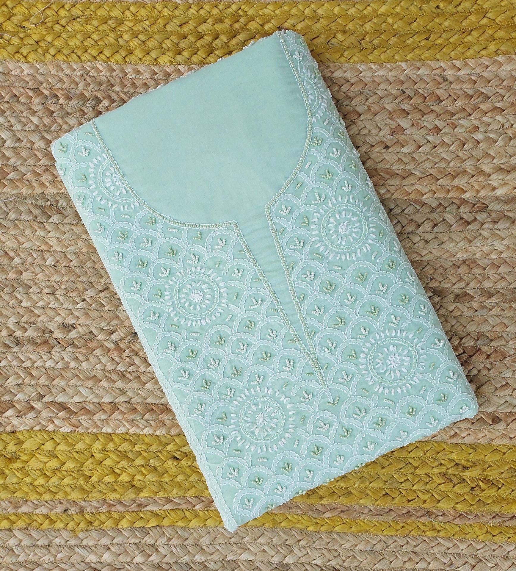 Handcrafted Chikankari Cotton Suit with Dupatta | Pista Green