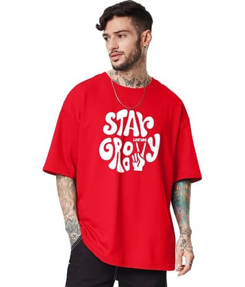 Leotude Men Cotton Blend Oversized Fit Printed T-Shirt ( Red )