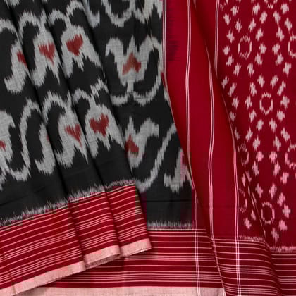 Black And Red Pochampally Ikkat Cotton Saree For Office Wear PV SC 232
