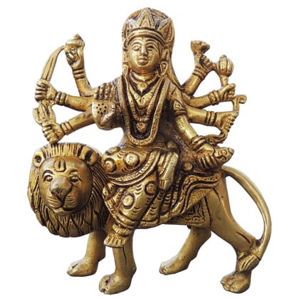 Brass Durga Ji Idol - Handmade Brass Goddess Statue for Temple, Height : 5.5 Inch (BSMAS1028 Z)