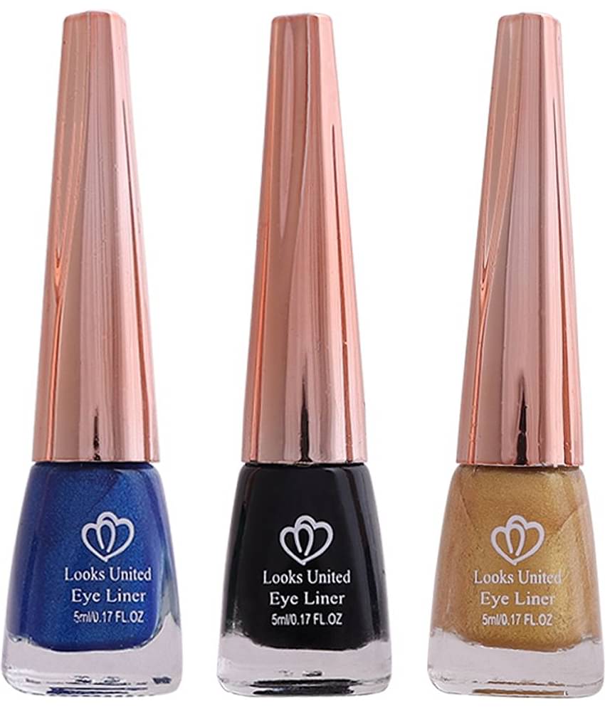 Looks United Metallic Long Lasting Intense Single Stroke Fashion Eyeliner (Metallic Admiral Blue, Coal Black, Looks United Metallic Canary Yellow)Pack Of 3