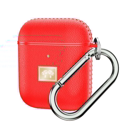 Leather Textured Rugged Armor TPU Flexible Protective Case Cover for Apple Airpods 1 & 2 - Red