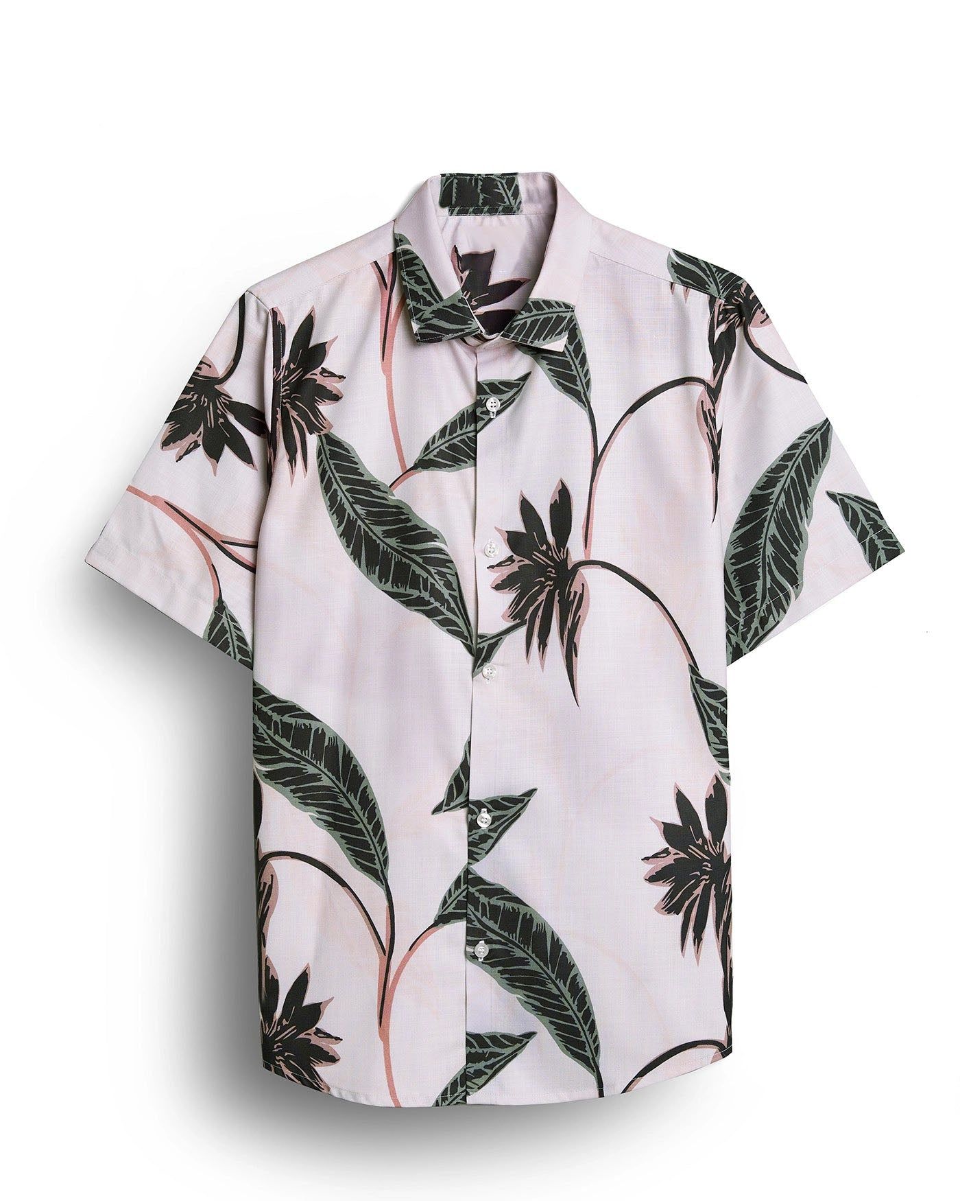 "Springtime Elegance: Greeny Floral Heavy Half Sleeve Shirt for Men by GlamaStitch"-S