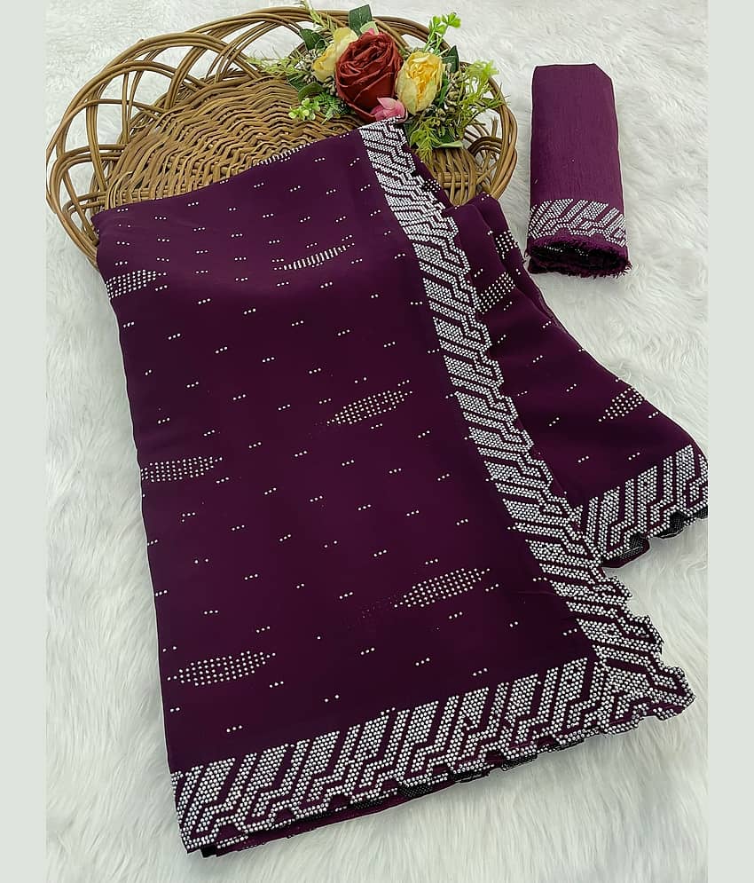 VEERAIVA Georgette Embellished Saree With Unstitched Blouse Piece ( Black )