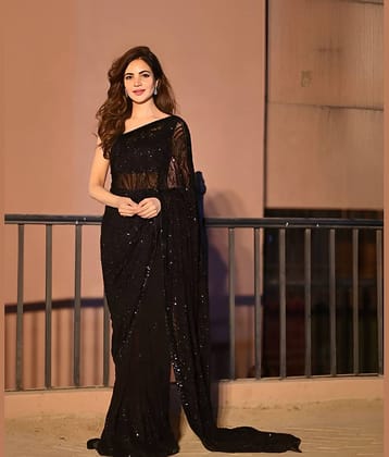 Samah Georgette Dyed Regular Saree With Unstitched Blouse Piece ( Black )