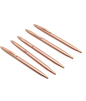 Srpc Set Of 5 Satin Copper Finish Sleek Metal Body Ball Point Pen Blue Refill