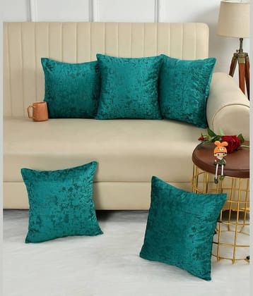 Kraftiq Homes Set of 5 Velvet Floral Square Cushion Cover (40X40)cm - Aqua