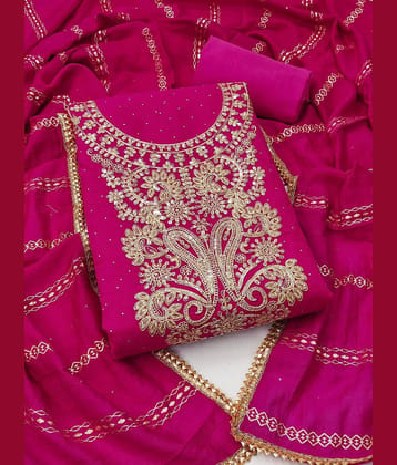 Rangtulika Ethnics Women Chanderi Unstitched Dress Material ( Pink )