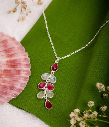 Rainbow Moonstone & Ruby Necklace