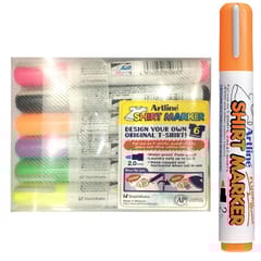 Artline T-Shirt Marker Pack of 6 in Fluero Colours | For use on T-SHIRTS, SWEAT-SHIRTS. JEANS and other cotton fabrics