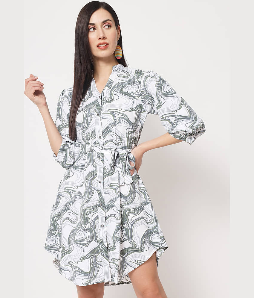 Rudrakriti Women Crepe Printed Shirt Dress ( Blue )
