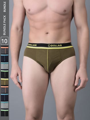 Men's Assorted Pack of 10 Combed Cotton Solid Brief With Illuminating Waistband Logo Men's Assorted Pack of 10 Combed Cotton Solid Brief With Illuminating Waistband Logo