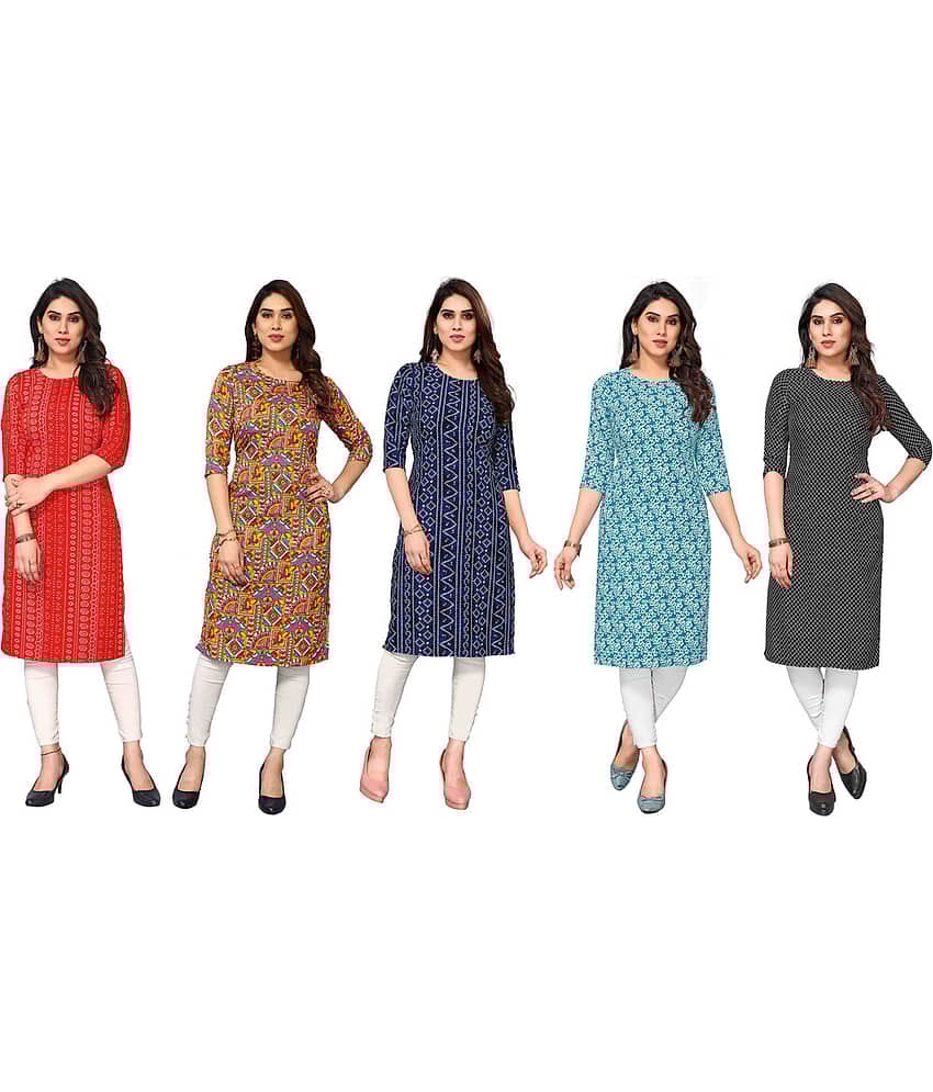 KETAKI FASHION Crepe Printed Straight Women's Kurti - Multicolor5 ( Pack of 5 )