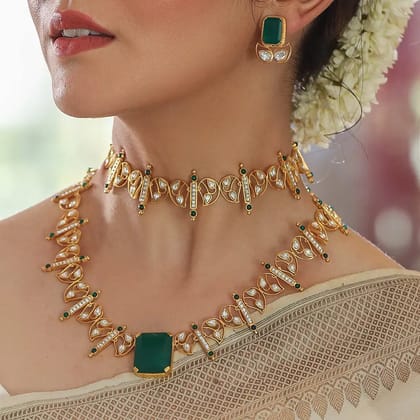 Silver 92.5 Aam Ras Polki Necklace-Gold / Necklace