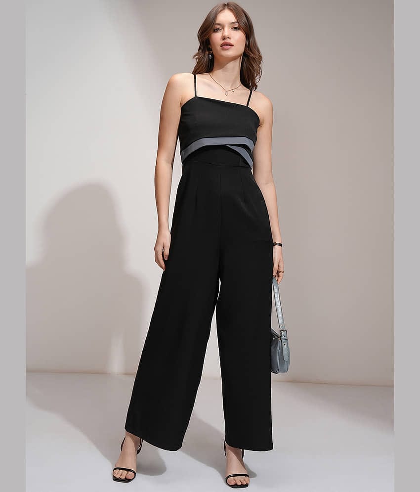 Tokyo Talkies Women Solid Polyester Jumpsuit ( Black )