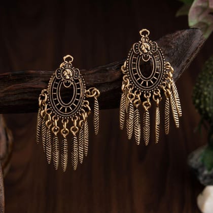 Silver / Gold Plated Artwork Design Hanging Leaf Charms Fashion Antique Earring- AER 1719