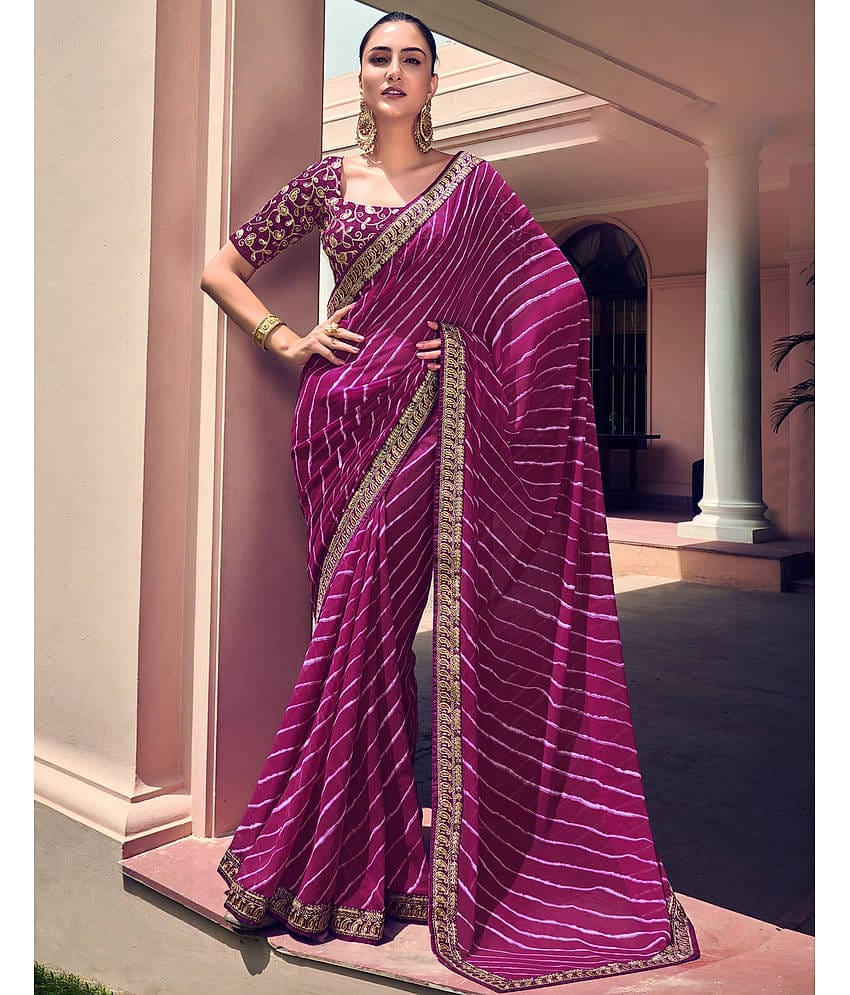 Satrani Georgette Printed Saree With Unstitched Blouse Piece ( Purple )