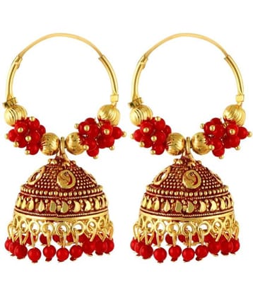 FASHION FRILL - Red Jhumki Earrings ( Pack of 1 )