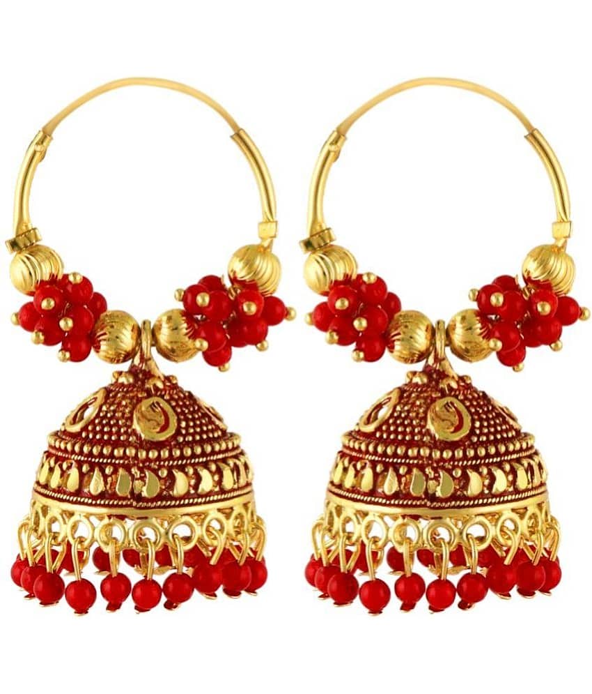FASHION FRILL - Red Jhumki Earrings ( Pack of 1 )