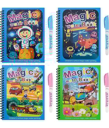 Reusable Magic Water Coloring Books  for Toddlers, (Pack of 4) Paint with Water Books,Mess-Free Coloring Book,Portable Educational Doodle Drawing Toy,Improving Children's Imagination,Color Perception Gift