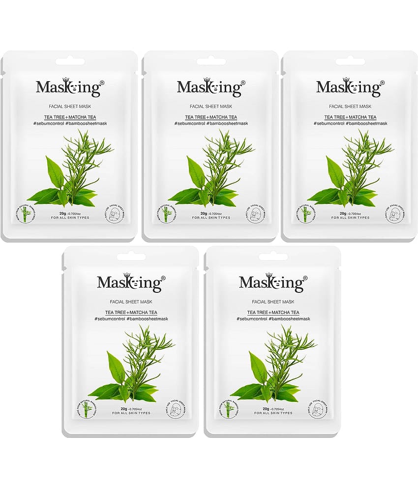 Masking Tea Tree & Matcha Tea Bamboo Face Sheet Mask 100 ml Pack of 5