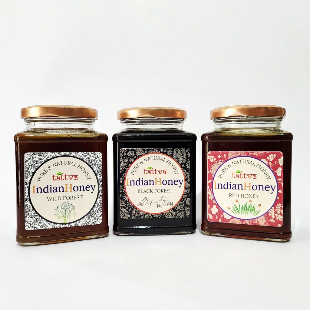 IndianHoney Red honey, Wild Forest Honey, & Dark & MineralRich Black Forest (Honeydew) Honey Triple Combo Pack (500 * 3)