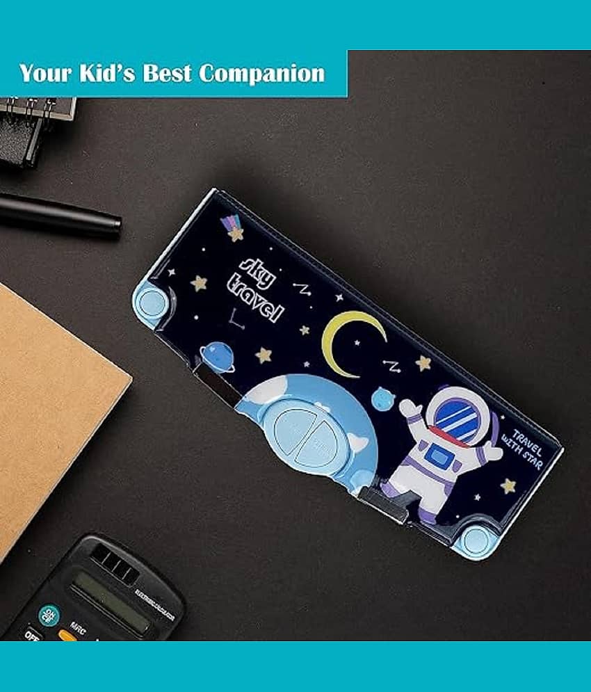 FEDIFU Branded Space Theme Magnetic Pencil Box for Kids, Space Pencil Box for Boys & Girls, Stationery Box, Buttons Operated