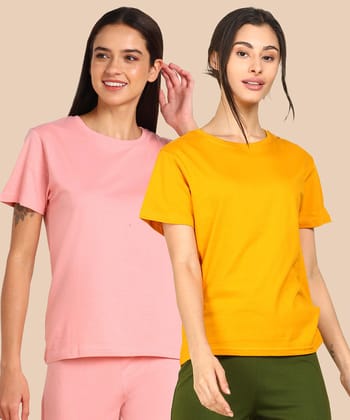 Womens Regular  Fit Combo Solid Tshirt-S / Pink Mustard