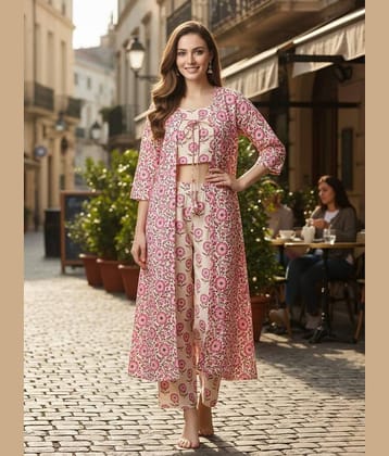 Royal Export Women Printed Top With Trousers Co-Ord Set ( Pink )