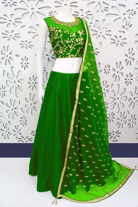 Perfect Parrot Green Colored Party Wear Embroidered Banglori Silk Lehenga
