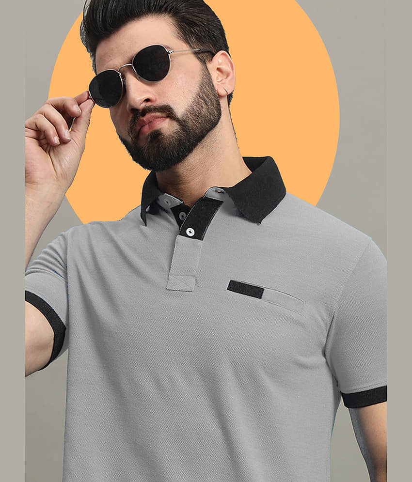 GET GOLF Pack of 1 Cotton Blend Regular Fit Solid Half Sleeves Men's Polo T Shirt ( Grey )