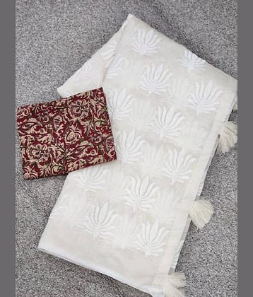 Aika Chanderi Self Design Saree With Unstitched Blouse Piece ( Cream )