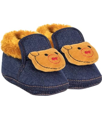 Neska Moda 6 To 12 Months Baby Boys & Girls Teddy Face Cotton Booties (Brown,Dark Blue)