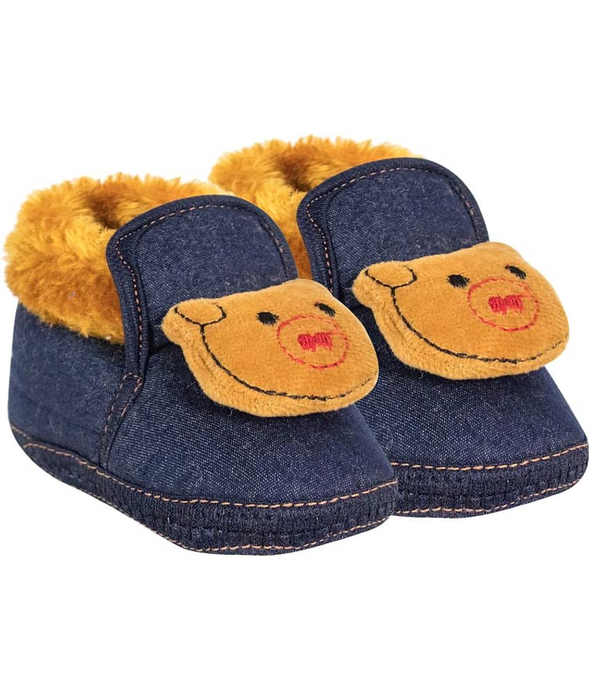 Neska Moda 6 To 12 Months Baby Boys & Girls Teddy Face Cotton Booties (Brown,Dark Blue)