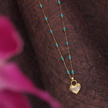 Stainless Steel Heart Shaped Baguette Pendent Pearl Chain Ne