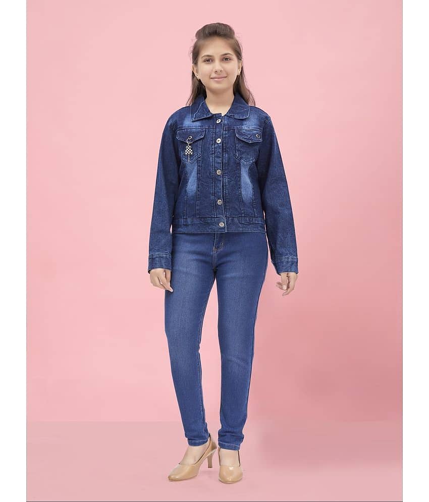 Aarika Girls Denim Denim Jackets For ( Pack of 1 , Navy Blue )