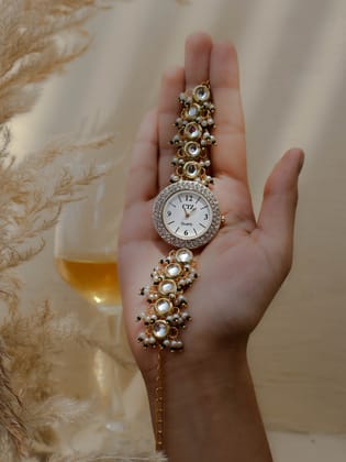 Maren Green Kundan Wrist Watch-Green