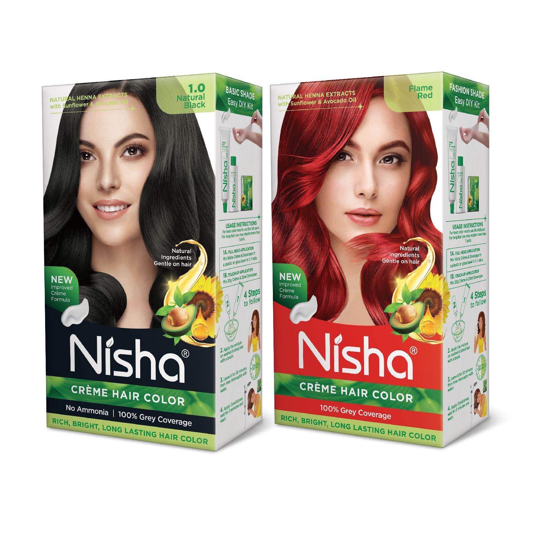 Nisha Creme Hair Color Combo, Pack of 2 Natural Black & Flame Red