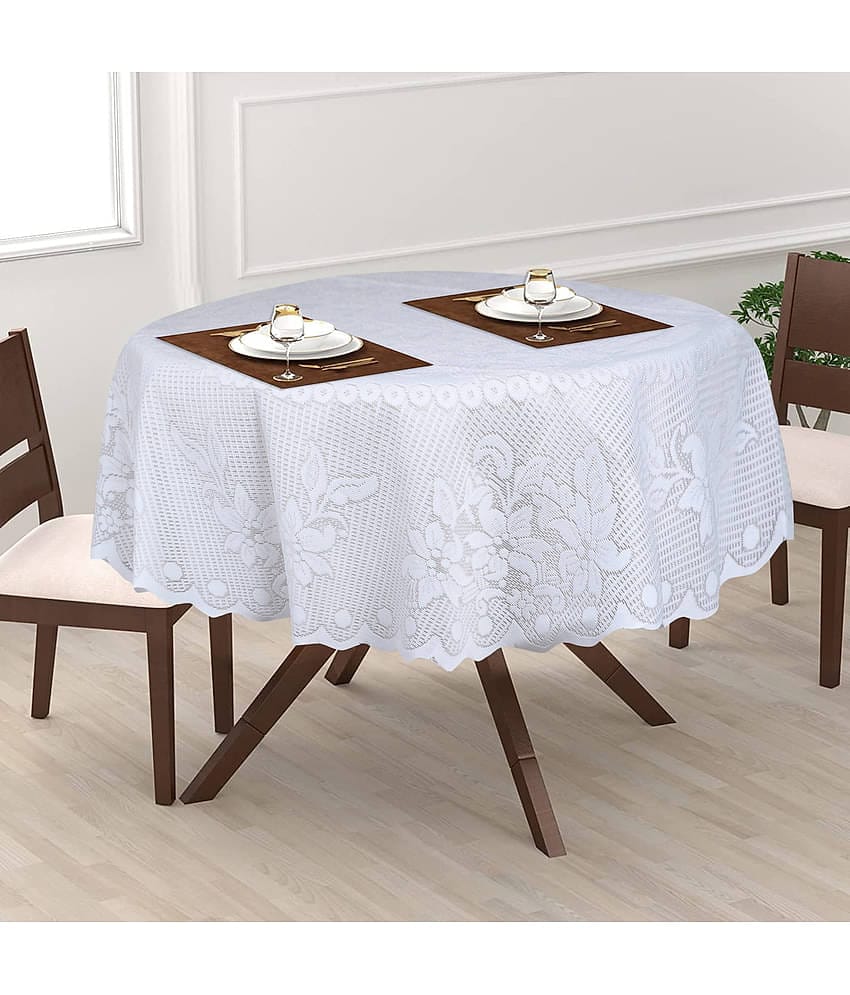 Self Design Cotton Blend 2 Seater Round Table Cover ( 101 x 101 ) cm Pack of 1 White