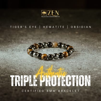 Zen Triple Protection Bracelet for Power | Protection | Balance-S - 6.5 inches (Women) / 8 mm