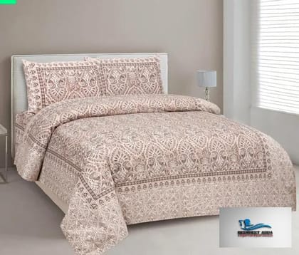 3001-Hometrade India-Standard King Size (90*108 Inches)-Pure Cotton Jaipuri Double Bedsheet With Matching Pillow Cover