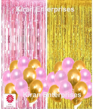 Kiran Enterprises 2 pc. Foil Fringe Curtain ( Gold )+ 30 Metallic Balloon ( Gold, Silver )