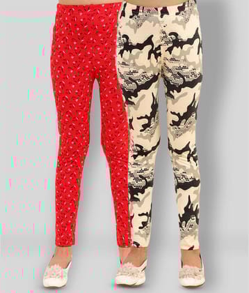 Kids Cave Pack of 2 Girls Cotton Blend Leggings ( Red )