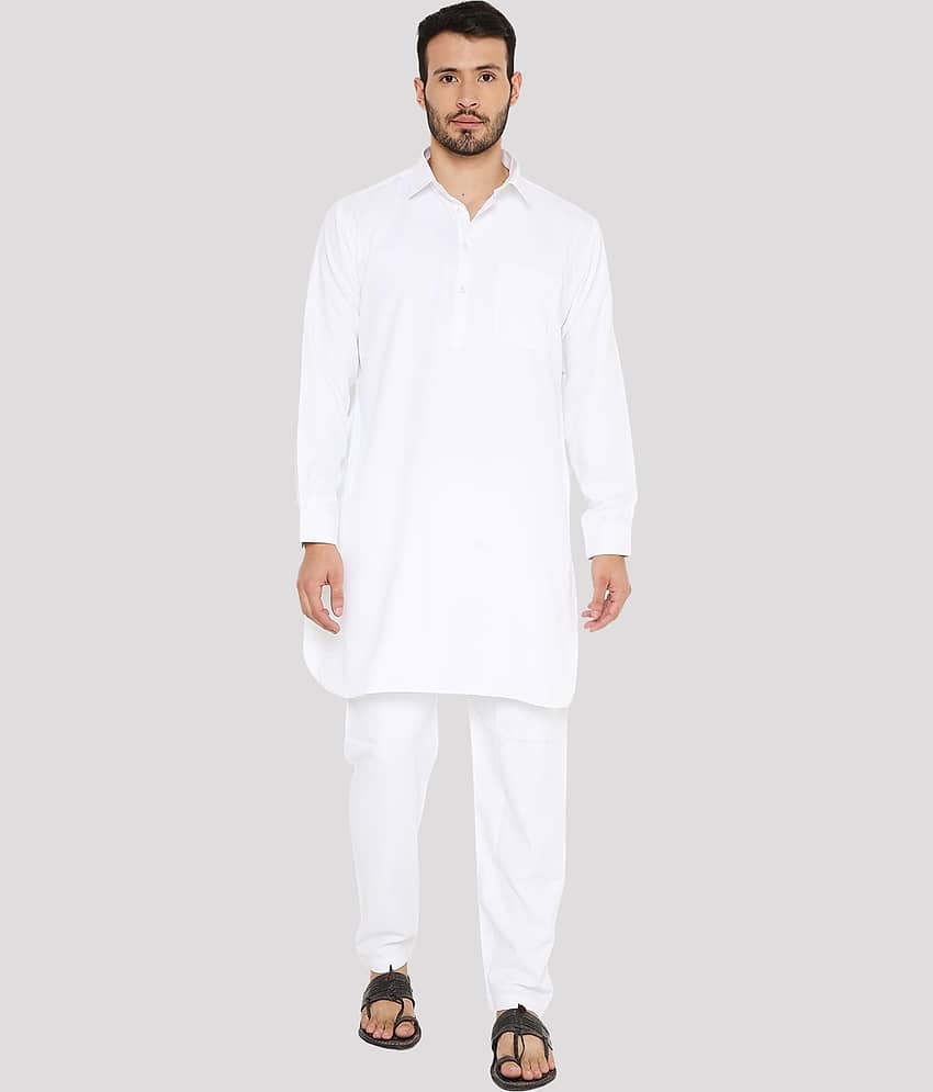 Maharaja - White Blended Fabric Regular Fit Men's Pathani Suit ( Pack of 1 )