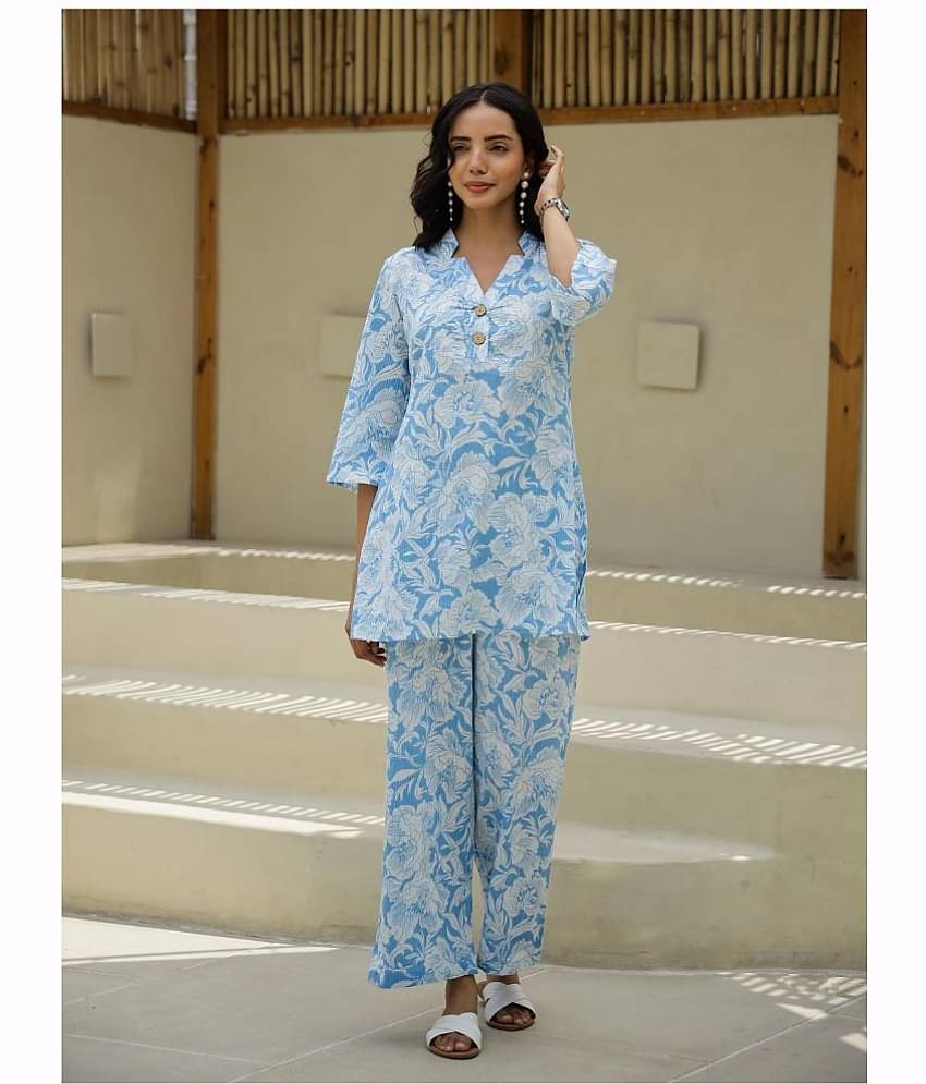 Label Flavia Women Printed Tunic With Trousers Co-Ord Set ( Multi Color )