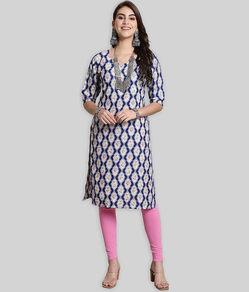 7Threads Crepe Printed Straight Women's Kurti - Blue ( Pack of 1 )