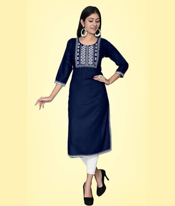 Kapadia - Navy Blue Rayon Women's Straight Kurti ( Pack of 1 )